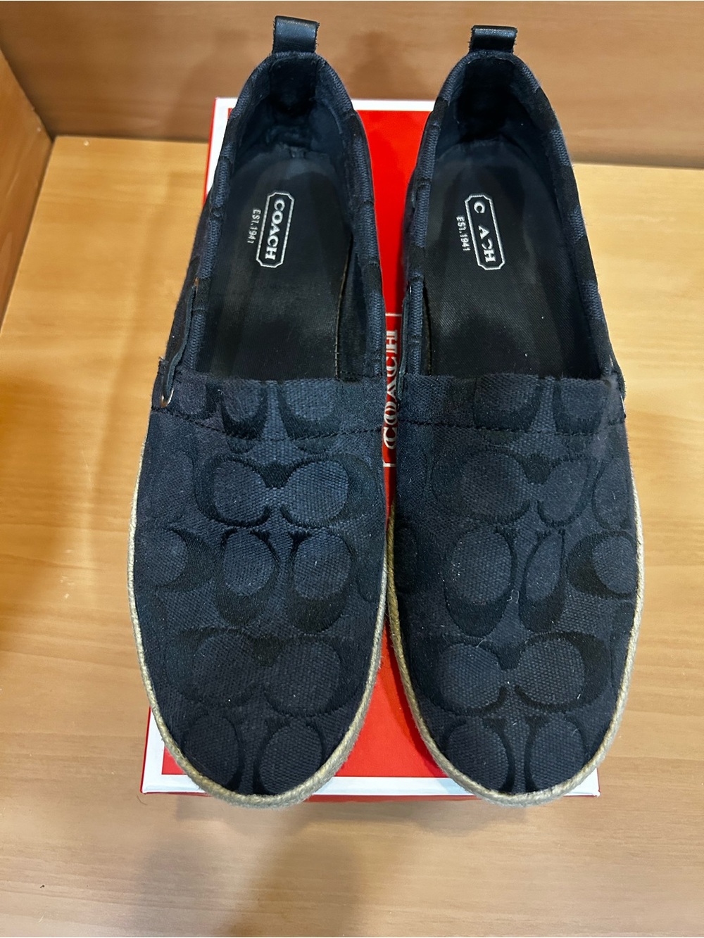 Coach Black Signature Logo Espadrille Slip-On Flats Size 8.5 - Picture 2 of 7